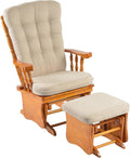 Anti-Pinch Solid Wood Hand Glider Rocking Chair Set with Ottoman Padded Cushion Rustic Rubber Wood Nursery Glider for Nursing Relaxing Living Room Bedroom Honey Colored