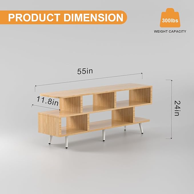 Lightdot 55 Inch TV Stand up to 65 Inch TVs Large Storage for Collection with 6 Open Shelves Sturdy Media Console Table for Living Room/Entrance/Kitchen/Sofa Cabinet Easy Assembly Walnut