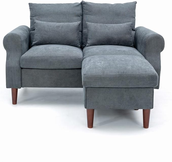Panana Sectional Sofa Couch Loveseat Modern Linen Love Seater Home Furniture with Reversible Footstool for Small Space Living Room (Grey Scroll Arm - Loveseat with Ottoman)