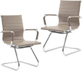 CIMOTA Waiting Room Chairs Leather Office Guest Chair Mid Back Reception Chairs with Sled Base for Meeting/Patient/Conference Room Light Brown Set of 2