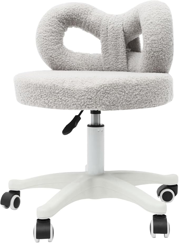TrueyEssenceModern Vanity Chair with Wheels Roller Chair with Cute Butterfly Backrest Make-up Chair Comfortable Accent Chair for Living Room Bedroom Adjustable Height (Grey)