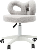 Vanity Chair with Cute Bow Backrest Grey Make-up Chair Height Adjustable Roller Chair with 5 Wheels Armless Dressing Chair Small Upholstered Accent Chair Desk Chair for Bedroom Living Room