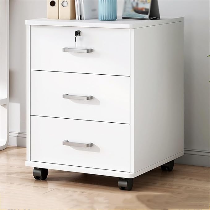 File Cabinet Office Filing CabinetWooden 3 Drawer Solid Color Storage CabinetFiling CabinetWith Lock StorageWheel Slide Small Side Cabinet Archive Cabinet(Color:White)