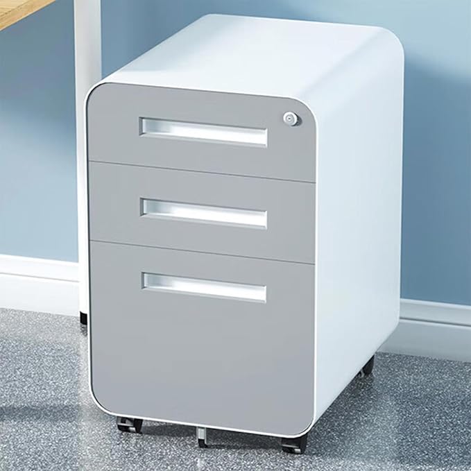 3 Drawer Filing Cabinet with Lock Gray Mobile Metal File Cabinet with 5 Wheels Small Home Office Rolling Metal Under Desk Organizer for Legal/Letter/A4 Files Gray