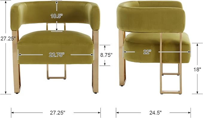 Barrel Accent Chair with Metal Frame Legs Modern Velvet Living Room Chairs Mid Century Upholstered Single Lounge Sofa Armchair for Living Room/Bedroom/Reading Room Olive