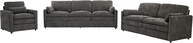 3-Piece Cozy Upholstered Sofa Set Upholstered Sofa Set with Single Sofa Loveseat and 3-Seater Sofa Oversized Comfy Cloud Sofa for Living Room Office Apartment (Grey-4c)