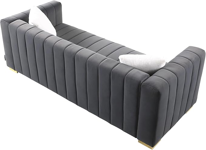 Familymill 87'' Modern Premium Velvet 3-Seater Sofa Couch with Metal Base Legs and 2 Pillows for Living Room/Bedroom
