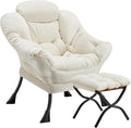 Lazy Chair with Folding Ottoman Modern Large Accent ChairContemporary Lounge Leisure Sofa Chair with Armrests Upholstered Sofa Armchair Reading Chair for BedroomDorm &amp Office (Beige-f)