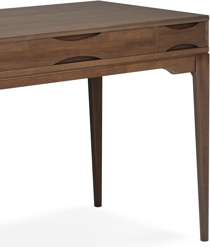 SIMPLIHOME Harper Small Desk - 48 Inch Wide Solid Hardwood Writing Desk in Walnut Brown Mid-Century Modern Home Office Computer Table for Study with 2 Drawers and Flip-Down Keyboard Tray
