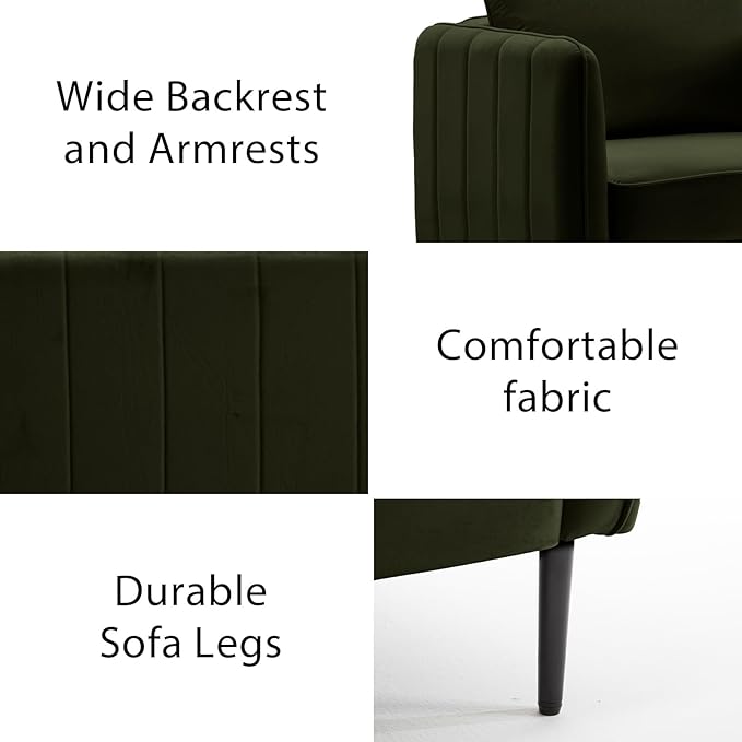 Modern Velvet Accent Chair Single Sofa Chairs Armchair with Square Arm Upholstered Accent Chairs for Living Room Bedroom Apartment (Olive Green Chair)
