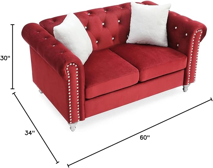 Glory Furniture Raisa Velvet Loveseat in Burgundy