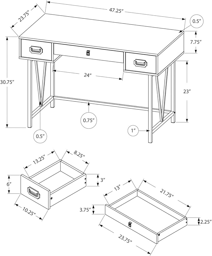 Monarch Specialties Computer Desk Home Office Laptop Storage Drawers 48 L Work Metal Grey