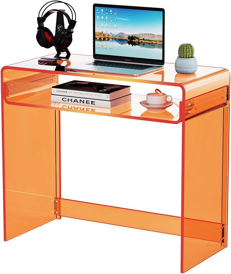 Acrylic Desk Laptop Study Table Home Office Console Table Entrance Tables 33.5'' x 15.7'' x 29.5'' (Orange)