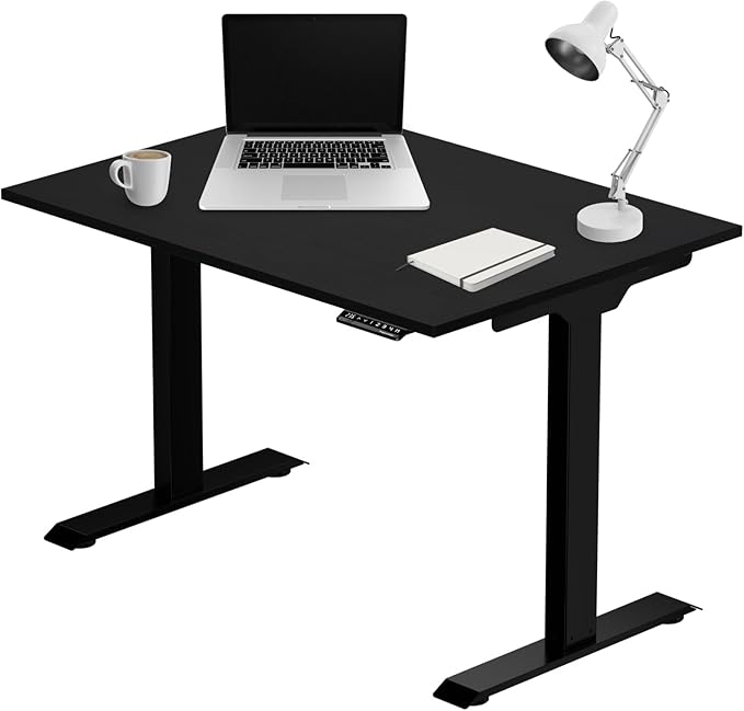 Progressive Desk Stand Up Electric Standing Desk Compact Home Office Table Black Frame and Ebony Oak MDF Tabletop Prime Ryzer 42 x 24