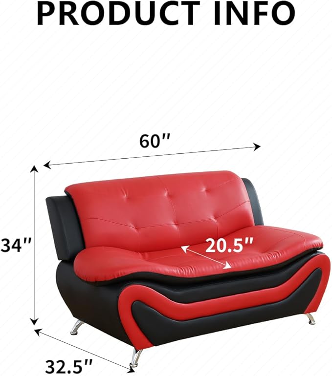 Leather Couch SetLeather Sectional Sofa for Living Room Furniture Sets Loveseat Sofa 1-Piece for Living Room/Office/Bedroom/Apartment(Red &amp Black)