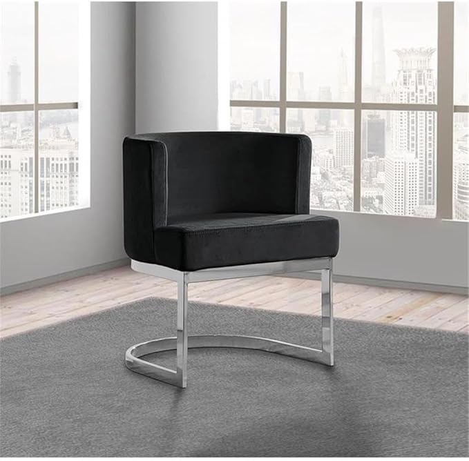 MAKLAINE Velvet Black Accent Chair 24 L x 23 W x 29 H Silver Chrome Base Upholstered Single Chair Minimal Assembly Stylish Modern Accent Piece for Living Room or Bedroom