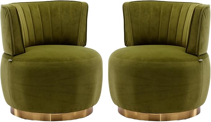 Homtique Swivel Accent Chair Set of 2 for Living Room Modern Upholstered Velvet Fabric Round Barrel Armchair Chair 360 Degree Swivel Small Single Leisure Sofa Chair Reading Chair(Olive)