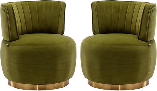 Homtique Swivel Accent Chair Set of 2 for Living Room Modern Upholstered Velvet Fabric Round Barrel Armchair Chair 360 Degree Swivel Small Single Leisure Sofa Chair Reading Chair(Olive)