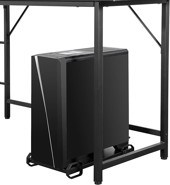 SUPER DEAL 66 L Shaped Gaming Corner Computer Desk with CPU Stand and Foot Rest Bar PC Laptop Study Table Workstation Gaming Desk for Home Office Black