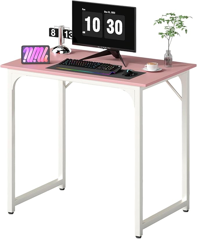 PayLessHere | 32 Inch Computer Desk | Pink | Office Desk with Metal Frame Adjustable Feet | Water-Resistant Scratchproof Surface | Sturdy Writing Table for Home Office or Study | Pack of 1