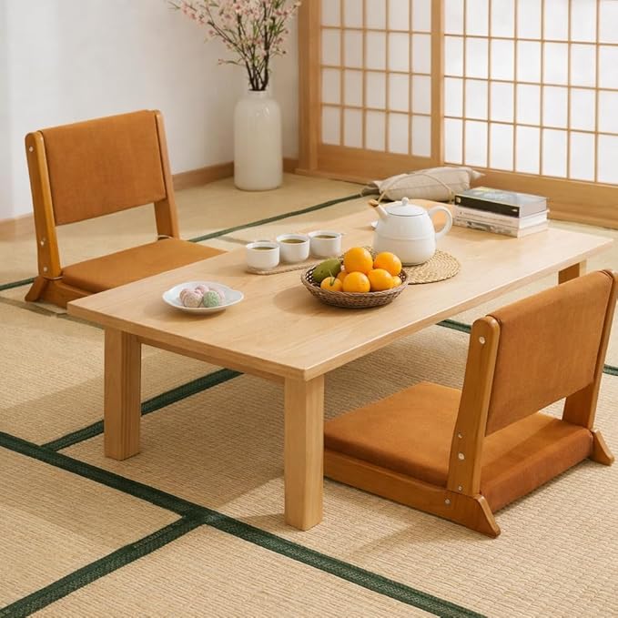 HollyHOME Foldable Japanese Style Floor Chair with Back Support Tatami Chair with Cushion Meditation Seat for Bay Window Living Room Bedroom Pumpkin Color