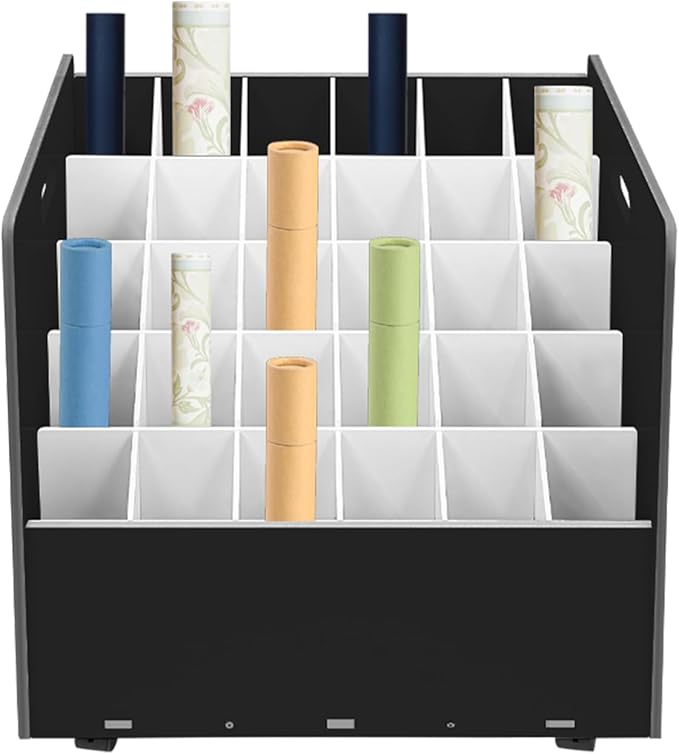 Mobile Roll File Storage Organizer with Wheels 30 Slots Black Mobile Files Storage Cabinet Construction Plan Holders Roll Files Storage for Office School (30 Slots Black)