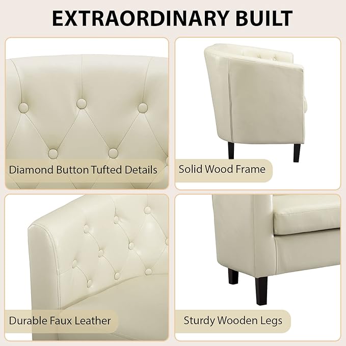 Emma Modern Loveseat Sofa – Faux Leather Love Seat Couch with Plush Cushions Solid Wood Frame Button-Tufted Design Stain-Proof Upholstery Small Loveseat for Bedroom Office &amp Small Spaces