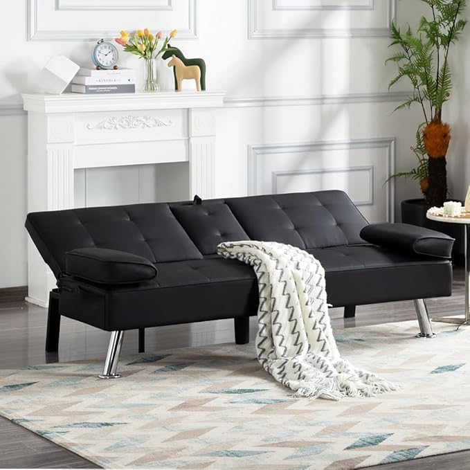 Sofa Bed Adjustment Sofa Double-Sided Double Sofa Folding Sofa Bed GuestbedcupholderBed Modern PU and Polyester Lounge Chair