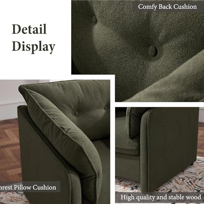 Chenille Oversized Armchair Modern Accent Chair Single Sofa Lounge Chair Chenille Fabric 36 Wide 24 Seat Deepth Reading Chair for Living Room Bedroom (Green)