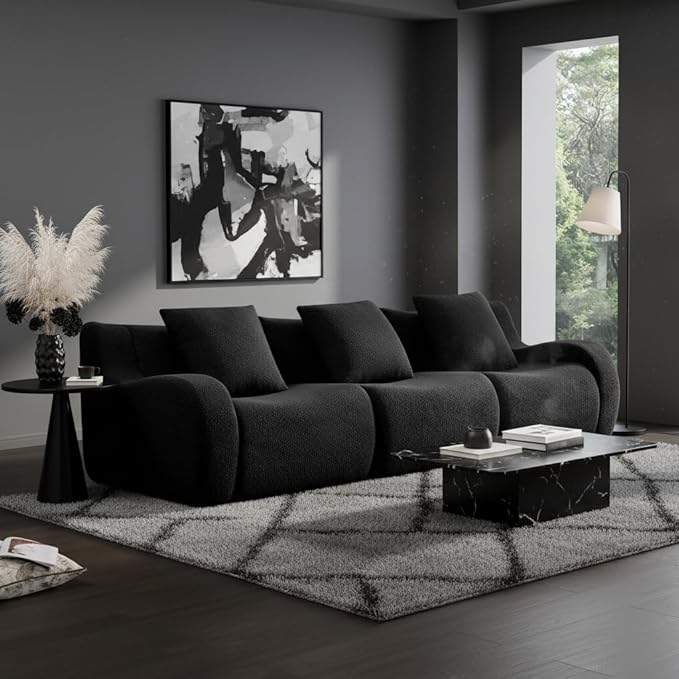 115 Modular Boneless Sectional Sofa Boneless Couch for Living Room and Apartments 32D High Density Sponge No Assembly Required (3 Seater) Black