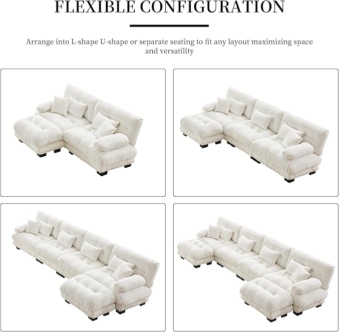 94.4.4 Oversized Modular Sectional Sofa White Large Sectional Couches for Living Room Chenille Fabric Sofa Set Cloud Love Seat Couches Deep Seat Modern Sofas para Sala