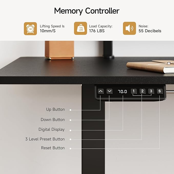 ONBRILL Standing Desk with 2 Adjustable Monitor Shelves 71 x 24 Inches Electric Stand Up Desk with Memory Controller and Adjustable Height from 28-46 inches for Computer Workstations Black