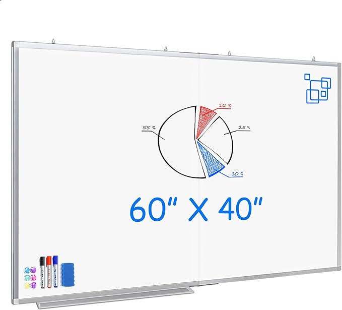 White Board Dry Erase 60x40 Large Magnetic Whiteboard Maxtek Dry Erase Boards for Wall Aluminum Presentation Wall-Mounted Marker Board with a Long Pen Tray for School Classroom Office &amp Home