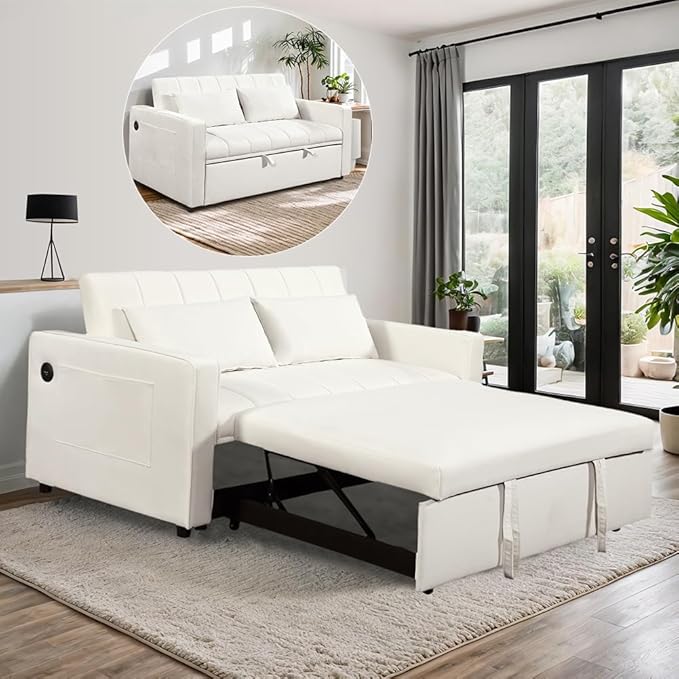 Convertible Chair Bed - Sleeper Sofa Bed with Pillow Pull Out Sleeper Bed with Adjustable Backrest Multi-Functiona Lounge Chair with Modern Linen Fabric for Living Room Apartment