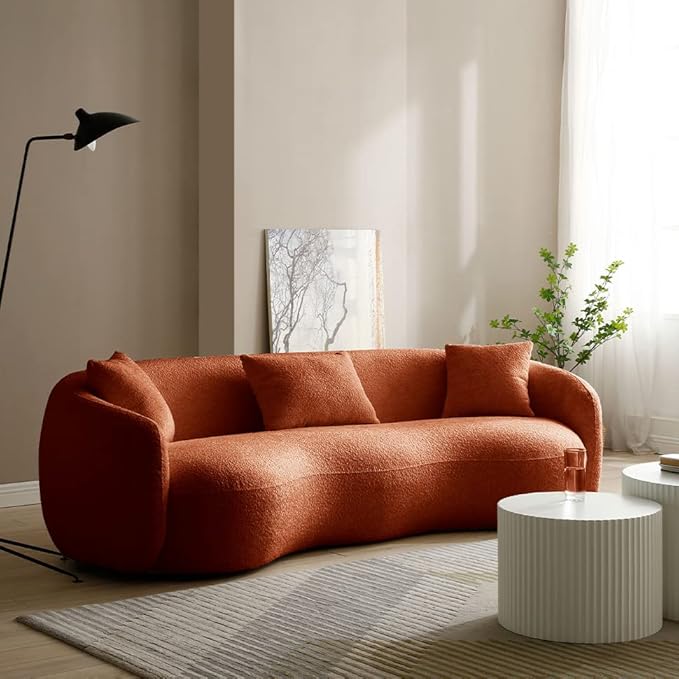 Curved Couch 93.6 4-Seater Modern Boucle Sectional Sofa Comfy Cloud Upholstered 4 Seat Leisure Cushion Sofa with Pillows for Living Room Bedroom Office Apartment Orange