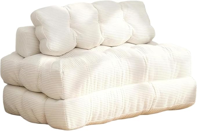 Folding Sofa Bed 3-in-1 Convertible Sleeper Chair with Pillow Double Futon Couch Bed with Back Support Portable Fold Out Chair Bed Comfy Floor Sofa Lounge for Living Room Bedroom Beige