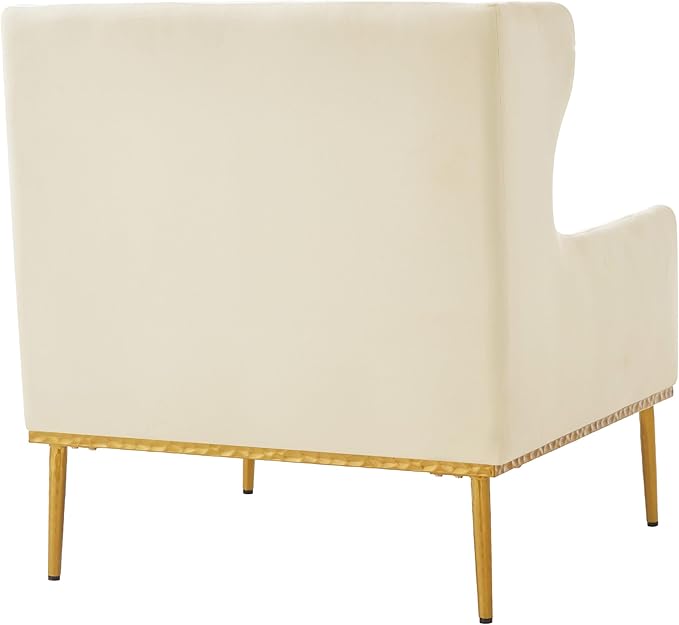 Merax Luxury Velvet Accent Chair Modern Mid-Century Armchair for Living Room Bedroom Reading Corner Comfortable Tufted Single Seater Sofa Chair with Iron Legs (Beige)