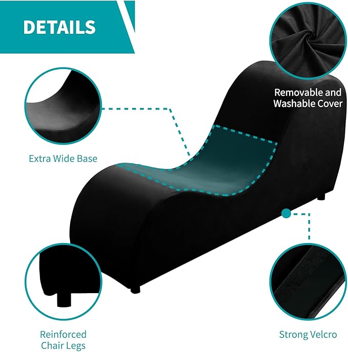 BALUS 60W S-Shape Yoga Sofa Chaise Lounge Chair for Adults Stretching Wooden Ergonomic Curved Lounges Chairs Indoor with Velvet Cover for Living Room Apartment Home Office Exercising Relaxing Black