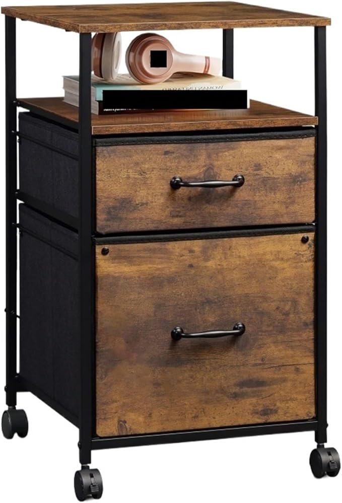 Mobile File Cabinets 2 Drawer Mobile Filing Cabinet with Open Storage Shelf Rolling Printer Stand for Home Office A4 Letter Size