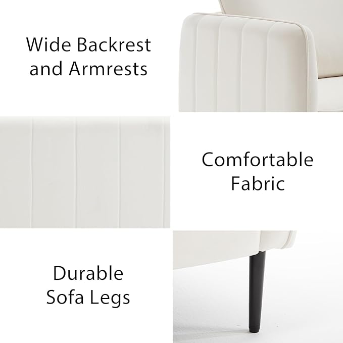 Modern Velvet Accent Chair Single Sofa Chairs Armchair with Square Arm Upholstered Accent Chairs for Living Room Bedroom Apartment (Beige Chair)