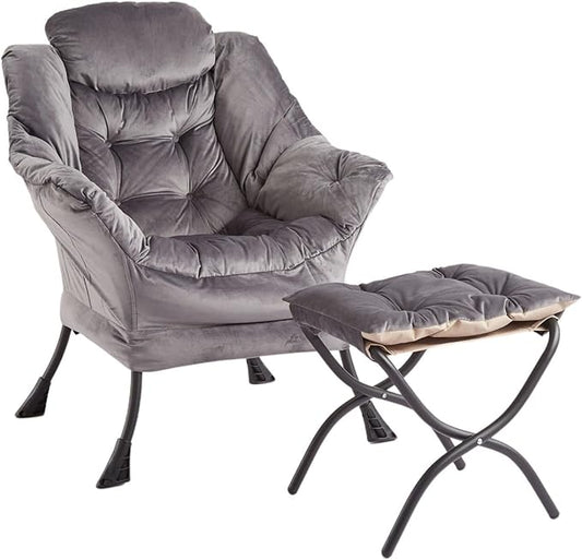 GarveeHome Lazy Chair with Ottoman Modern Lounge Accent Chair Leisure Sofa Armchair with Footrest Reading Armchair with Side Pocket for Living Room Bedroom Dorm &amp Office (Dark Grey 1PCS)