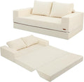 COMAX Convertible Sofa Bed Queen Folding Floor Couch Corduroy Boneless Sofa Pull Out Couch Bed Futon Sleeper with Pillows Fold Out Comfy Lounge Mattress Loveseat for Living Room Bedroom Beige