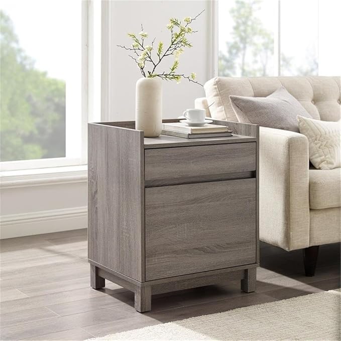 Riverbay Furniture Modern Filing Cabinet 2-Drawer Wood Frame Gray Veneer Finish Compact Office Storage with Hanging File Drawer and Printer Stand 27.13 in H x 22 in W x 17 in D