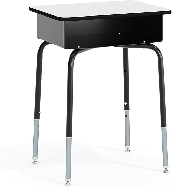 Flash Furniture Billie Open Front Student Desk for Classrooms or Remote Learning Height Adjustable School Desk with Metal Book Box Gray/Black