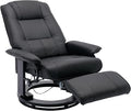 Faux Leather Manual ReclinerAdjustable Swivel Lounge Chair with FootrestCan Rotate 360 DegreesL-Right Angle Curved Wooden Frame Armrest and Wrapped Wood Base for Living RoomBlack
