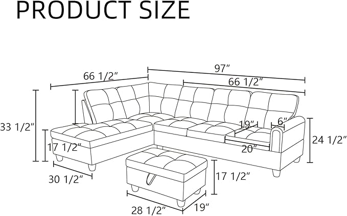 L Shaped Couch Modular Sectional Sofa with Chaise Modern Modular Sofas Furniture Sofa Couches for Living Room/Apartment/Office/Bedroom Chocolate