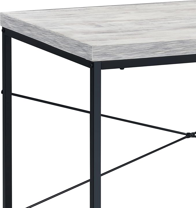 Antique White and Black Writing Desk with Metal Sled Base Workstation Computer Desk for Study and Home Office