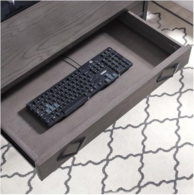 Writing Desk with Keyboard Drawer Computer Desk Home Office Desk - Smoke Gray &amp Black