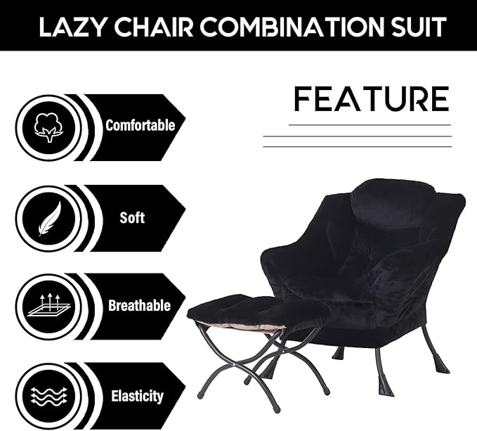 LITA Modern Accent Leisure Upholstered Sofa Chair Lounge Reading Chair with Armrests and a Side Pocket for Living Room Bedroom &amp Small Space Plush Black