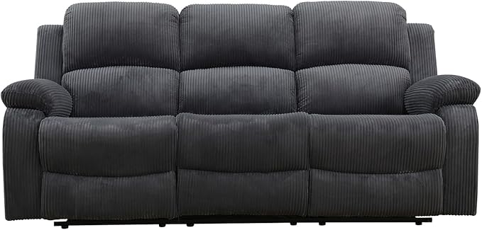 Manual Recliner Sofa 3 Seater Reclining Sofa Dark Grey Flannel Recliner Couch for Living Room